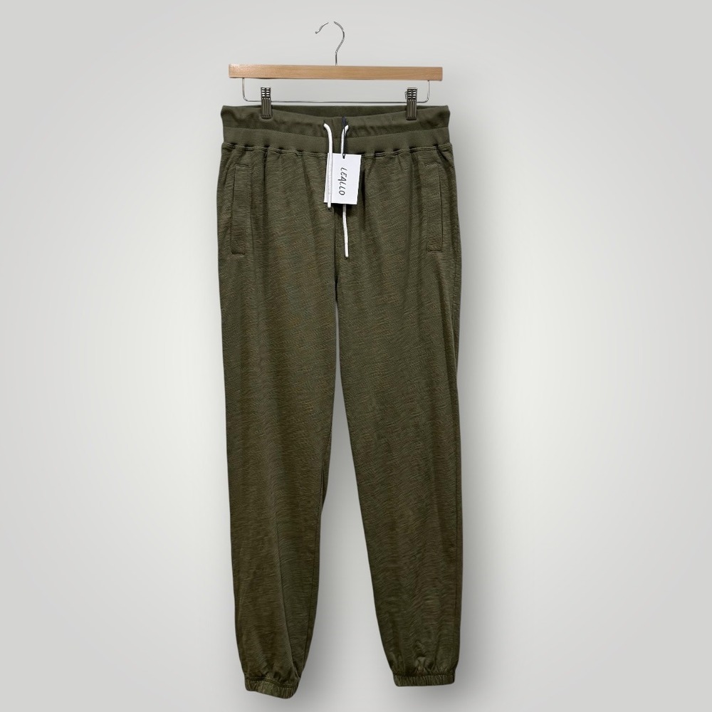 Leallo Womens Olive Green 100% Cotton Slub Jogger Pants Size Large NWT